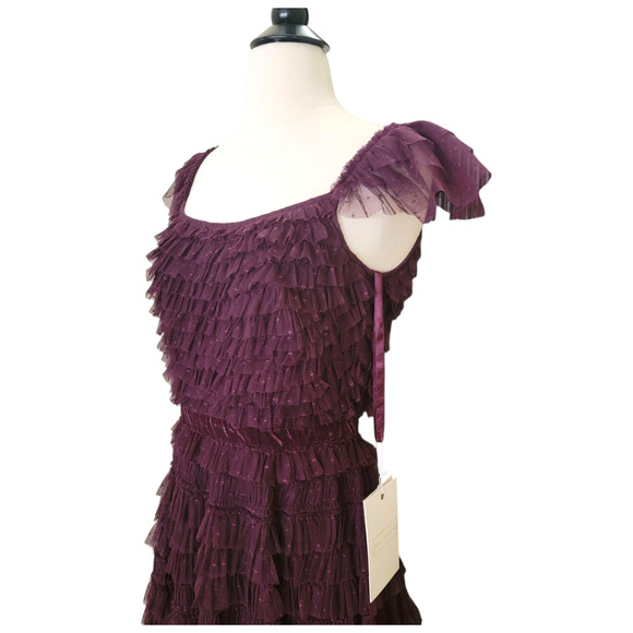 Mac Duggal 8054 Amethyst Purple Ruffle Tiered Cap Sleeve Midi Gown Dress 4 - Picture 6 of 16